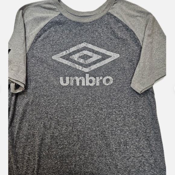 Umbro‎ Shirt Mens XL Gray Raglan Athletic Tee Soccer Logo Short Sleeve Classic - Picture 8 of 8
